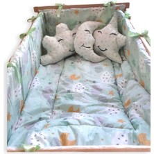 Bebek Özel Bebek Beşik Uyku Seti  (9 Parça) Yeşil Bulutlu/yıldızlı