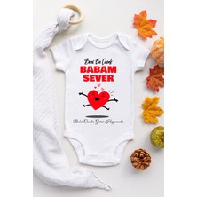 Limon Erkek Bebek Beyaz Babam Beni Sever Baskılı Kısa Kol Zıbın