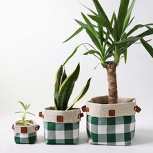 BirD Design Plaidlove Serisi Greenplaid 3lü Kumaş Saksı Kılıfı Seti