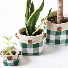 BirD Design Plaidlove Serisi Greenplaid 3lü Kumaş Saksı Kılıfı Seti
