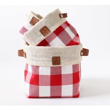 BirD Design Plaidlove Serisi Redplaid 3lü Kumaş Saksı Kılıfı Set