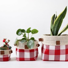 BirD Design Plaidlove Serisi Redplaid 3lü Kumaş Saksı Kılıfı Set