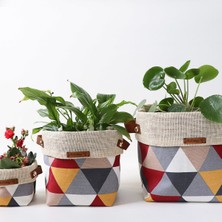 Bird Design Retrolove Serisi Trıangles-Red 3lü Kumaş Saksı Kılıfı