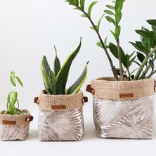 BirD Design Palm Serisi Stone 3lü Kumaş Saksı Kılıfı Seti
