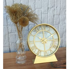 Markakanvas Metal Kasalı (Altın -Gold Renkli) Mermer Desenli  Masa ,konsol Saati