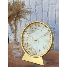 Markakanvas Metal Kasalı (Altın -Gold Renkli) Mermer Desenli  Masa ,konsol Saati