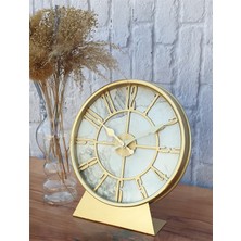 Markakanvas Metal Kasalı (Altın -Gold Renkli) Mermer Desenli  Masa ,konsol Saati