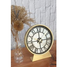 Markakanvas Metal Kasalı (Altın -Gold Renkli) Mermer Desenli  Masa ,konsol Saati