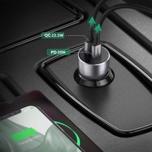 UGREEN 52.5W QC PD Hızlı Araç İçi Şarj Cihazı Çakmaklık Adaptörü 1xUSB-C, 1xUSB-A, Uzay Grisi - 60980