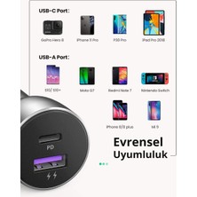 UGREEN 52.5W QC PD Hızlı Araç İçi Şarj Cihazı Çakmaklık Adaptörü 1xUSB-C, 1xUSB-A, Uzay Grisi - 60980