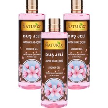 Naturix Aroma Terapi Duş Jeli Japon Kiraz Çiçeği Duş Jeli Kalıcı Kokulu Banyo Jeli 400 ml 3'lü Banyo Seti
