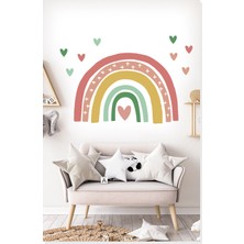 Sticker Sepetim Pembe ve Yeşil Soft Renkli Kalpler ve Gökkuşağı Çocuk Odası Duvar Sticker