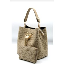 Kadın Monogram Baskılı Çanta Cüzdan Kombini