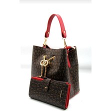 Kadın Monogram Baskılı Çanta Cüzdan Kombini