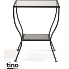 Tino Furniture Floransa Siyah Yan Sehpa Cam ve Ayna Raflı Metal Komodin