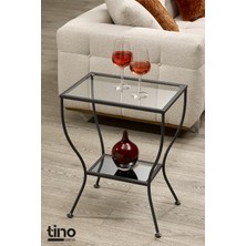 Tino Furniture Floransa Siyah Yan Sehpa Cam ve Ayna Raflı Metal Komodin