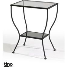 Tino Furniture Floransa Siyah Yan Sehpa Cam ve Ayna Raflı Metal Komodin