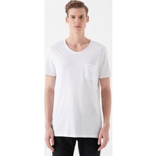 Mavi Erkek Geniş Yaka Pamuklu Cepli Rahat Kalıp T-Shirt 062772-20843