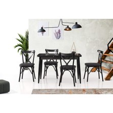 Silva Açılır  Masa Siyah Mermer 4 Adet Çapraz Sandalye Takım