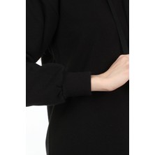 Kadın Siyah Kapüşonlu Uzun Sweatshirt