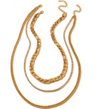 Chavin 3 Katmanlı Taşlı Gold  Alloy Kadın Zincir Kolye EN19