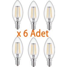 Philips 4,3W (40W) Rustik Mum LED Ampul Sarı E14 Şeffaf Cam (6 Adet)