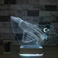 Modiwa Design Özel Tasarım F16 Savaş Uçağı Türk Bayraklı 3D 16 Renk Dekoratif LED Lamba