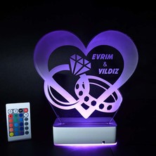Modiwa Design Sevgiliye Özel Pırlanta Yüzük ve Kalp 3D 16 Renk Dekoratif LED Lamba