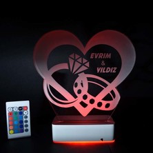 Modiwa Design Sevgiliye Özel Pırlanta Yüzük ve Kalp 3D 16 Renk Dekoratif LED Lamba