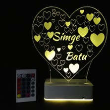 Modiwa Design Sevgiliye Hediye Kalp ve Isim 3D 16 Renk Dekoratif LED Lamba