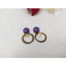 Hd Marketim Gül Tasarım Lila Halkalı Sallantılı Bayan Küpe