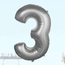 Süsle Bebek ve Parti 3 Yaş Rakam Folyo Balon, 100 cm - Gümüş