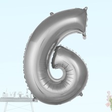Süsle Bebek ve Parti 6 Yaş Rakam Folyo Balon, 100 cm - Gümüş