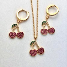 Soiestore Zirkon Kiraz Kolye Küpe Set