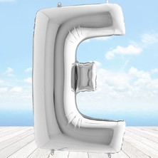 Süsle Bebek ve Parti E - Harf Folyo Balon, 100 cm - Gümüş