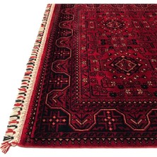 Halıcızade Kırmızı Lacivert Mavi Klasik Afgan Tasarım Yün Tezgâh Dokuma Halı 0433