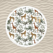 Decoars Kaplan ve Zürafa Figürlü Özel Tasarım Yuvarlak Plaj Havlusu