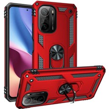 Caseart Xiaomi Poco F3 Kapak Military Yüzüklü Stantlı Panzer Tank Kılıf - Kırmızı