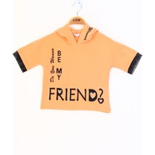 Toontoy Kız Çocuk Kapüşonlu Kolları File Detaylı Baskılı Tişört