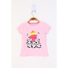Toontoy Kız Çocuk Baskılı Çevirmeli Pul Detaylı Tişört