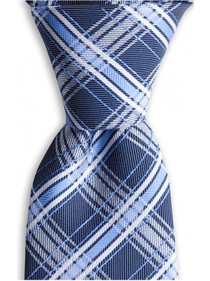 1001 Kravat Koyu Mavi Ekose Desenli 7 cm Genişliğinde Ipek Kravat