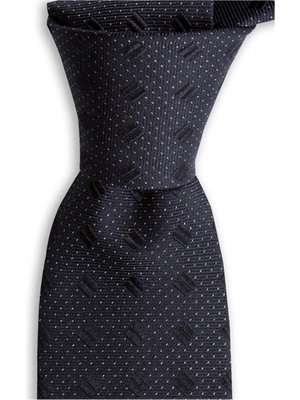 1001 Kravat Siyah Desenli 7,5 cm Genişliğinde Ipek Kravat