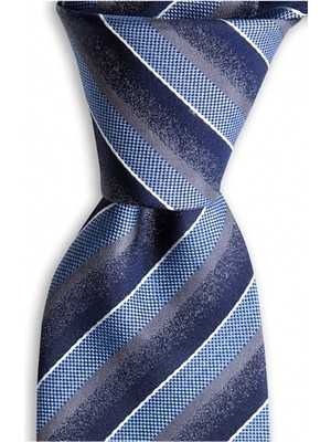 1001 Kravat Lacivert Çizgili 7,5 cm Genişliğinde Ipek Kravat