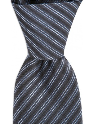 1001 Kravat Koyu Gri Çizgili 7,5 cm Genişliğinde Ipek Kravat