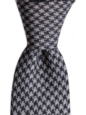 1001 Kravat Siyah Gri Desenli 6 cm Genişliğinde Ipek Kravat