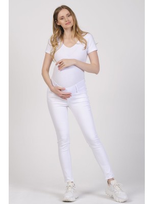 Busa Hamile Alt Karın Destekli Skinny Kot Pantolon Beyaz