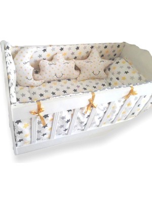 Bebek Özel Bebek Beşik Uyku Seti (9 Parça) Sarı Büyük Yıldızlı
