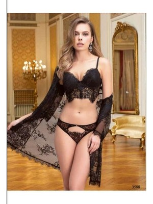 Nurteks Intimo Donna 3588 – Destekli Yarım Büstiyer Kimono Takım - Siyah