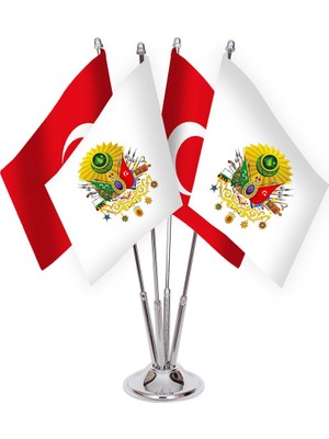 Bayrak Online Dörtlü Osmanlı Tuğrası Masa Bayrağı Takımı