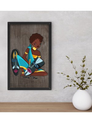 Bk Gift African Woman Dekoratif Ahşap Siyah Çerçeveli Tablo-5